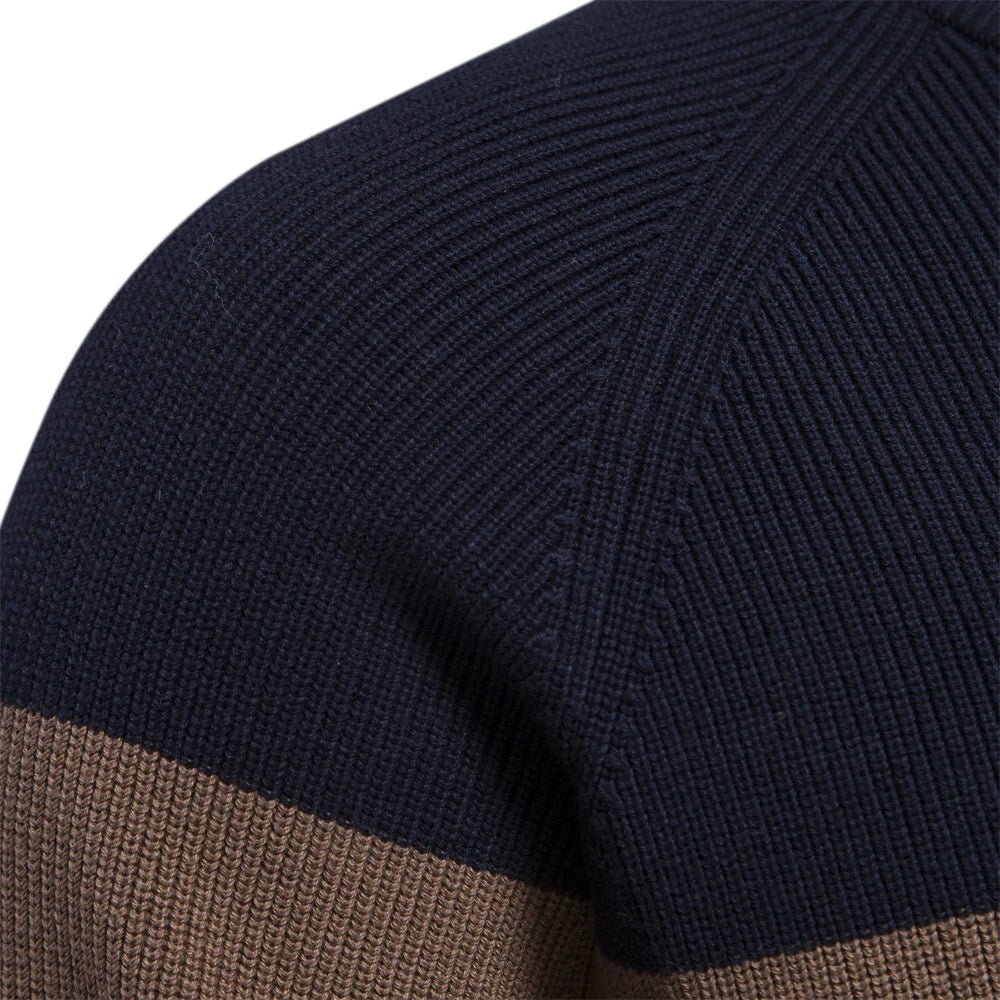 Men's Color Block Full Zip Cardigan – Stand Collar Long Sleeve Everyday Wear