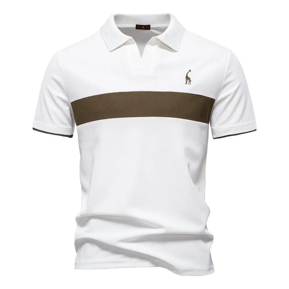 Men's Color Block Polo Shirt – Open Placket Embroidered Giraffe Golf