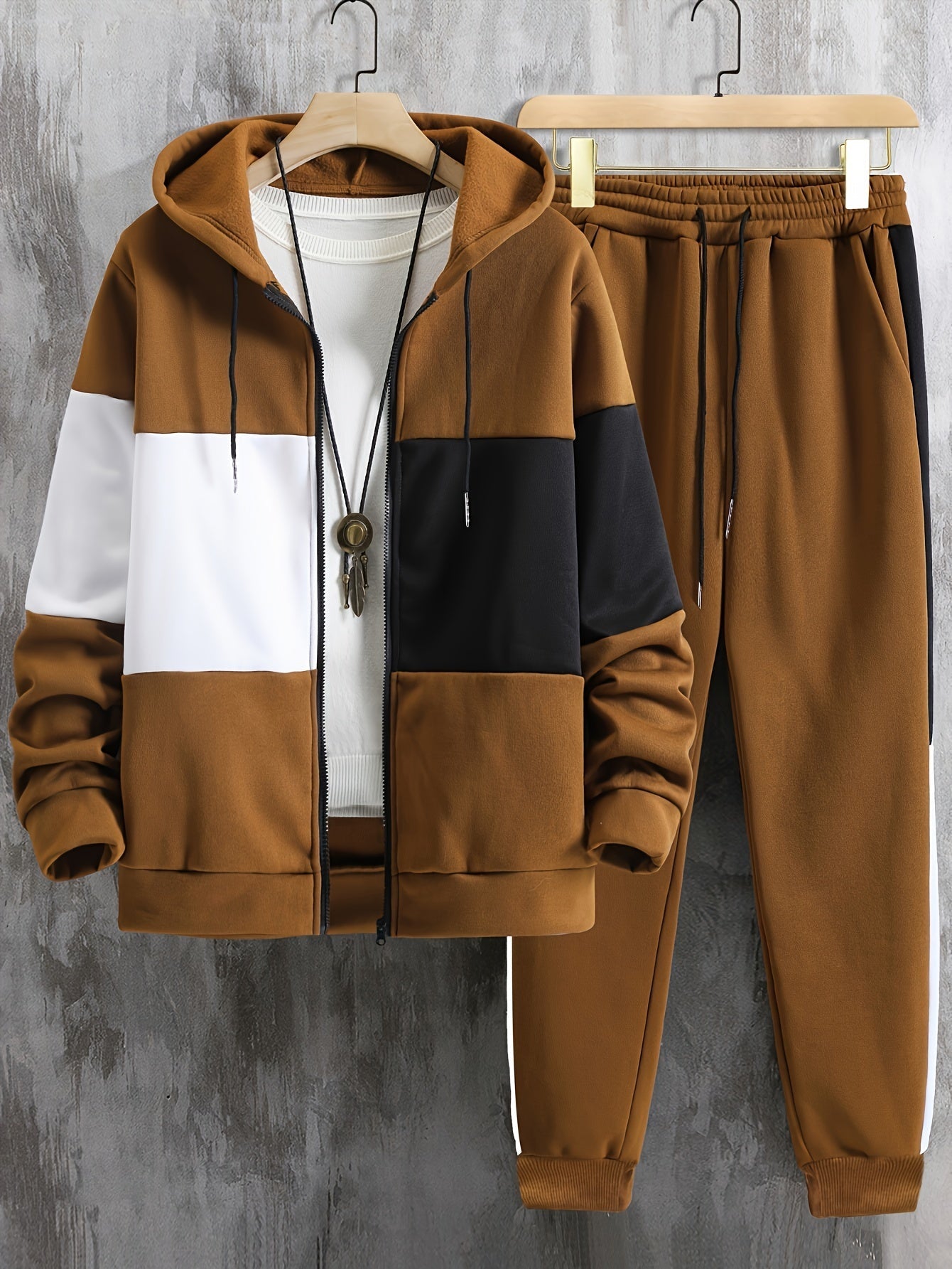 Men's Color Block Zip Up Hoodie and Jogger Pants – 2 Piece Tracksuit Set