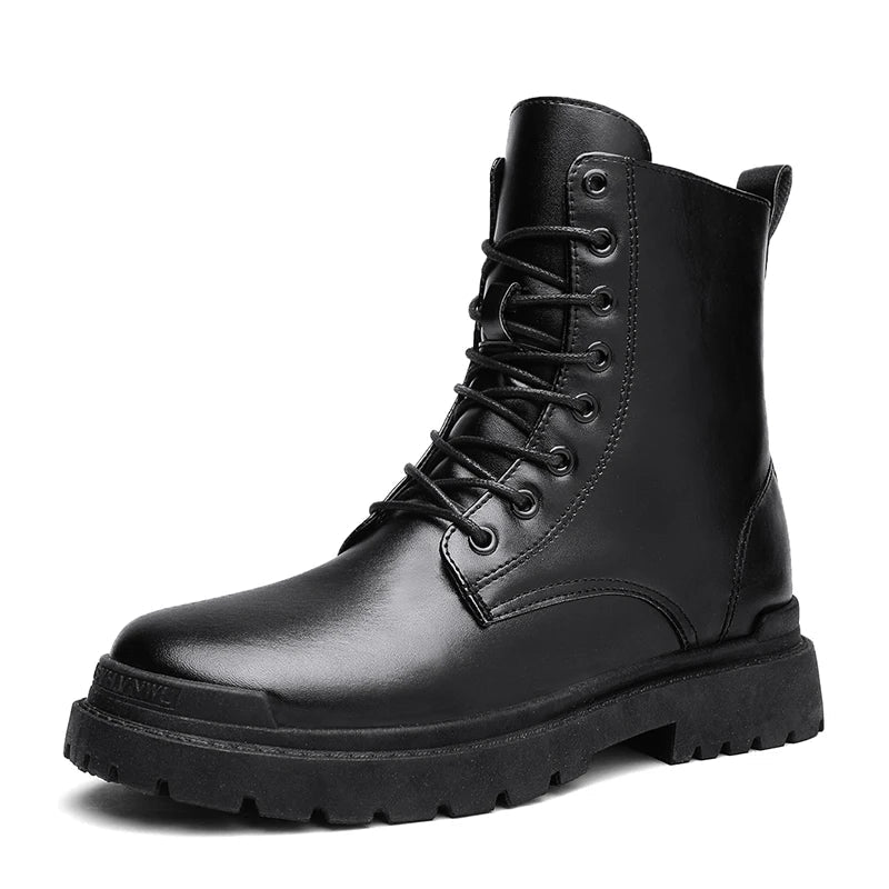 Men's Combat Style Ankle Boots – Lace Up Side Zip Lug Sole Casual
