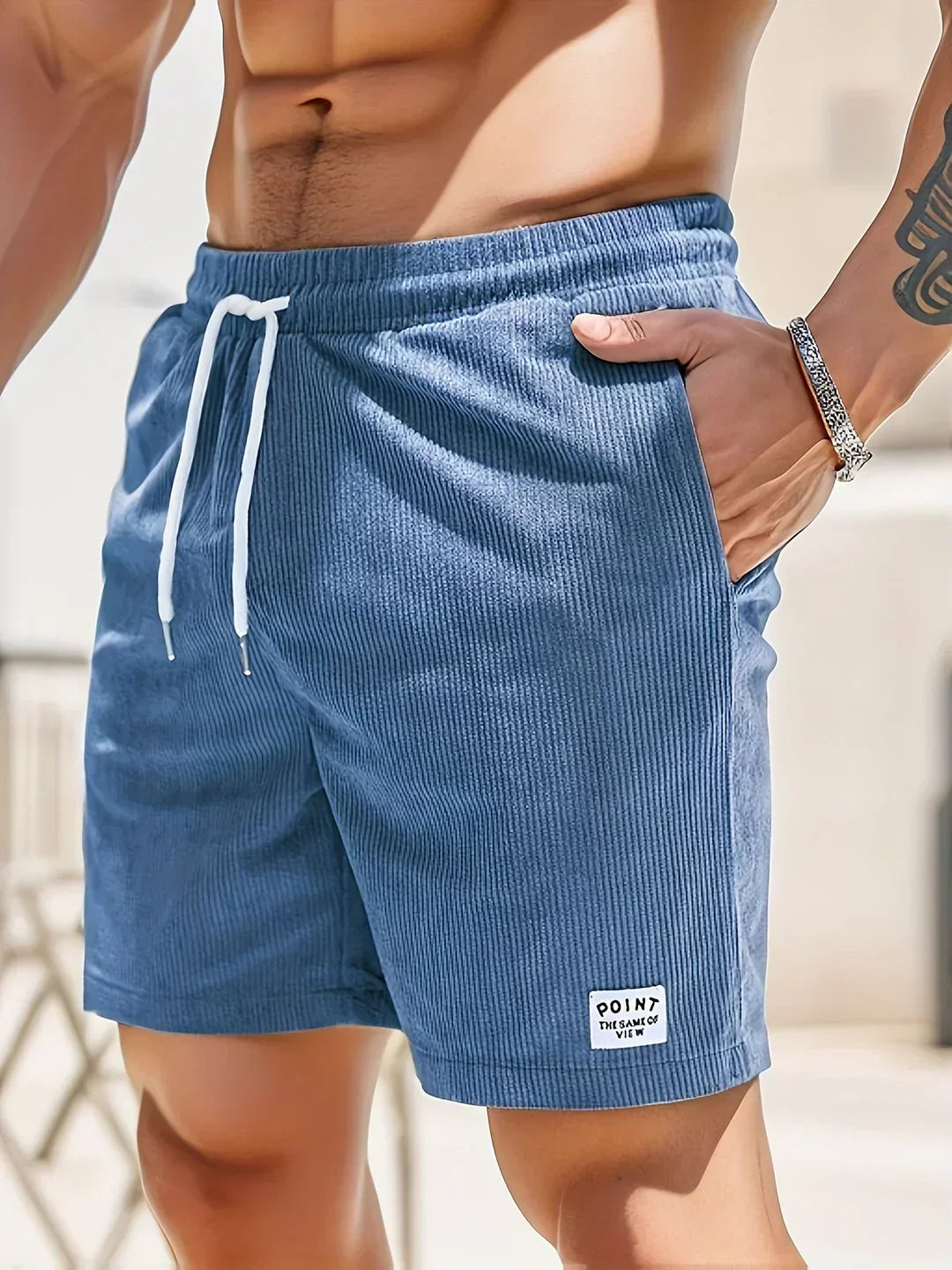 Men's Corduroy Drawstring Shorts – Pull On Side Pocket Beach Casual