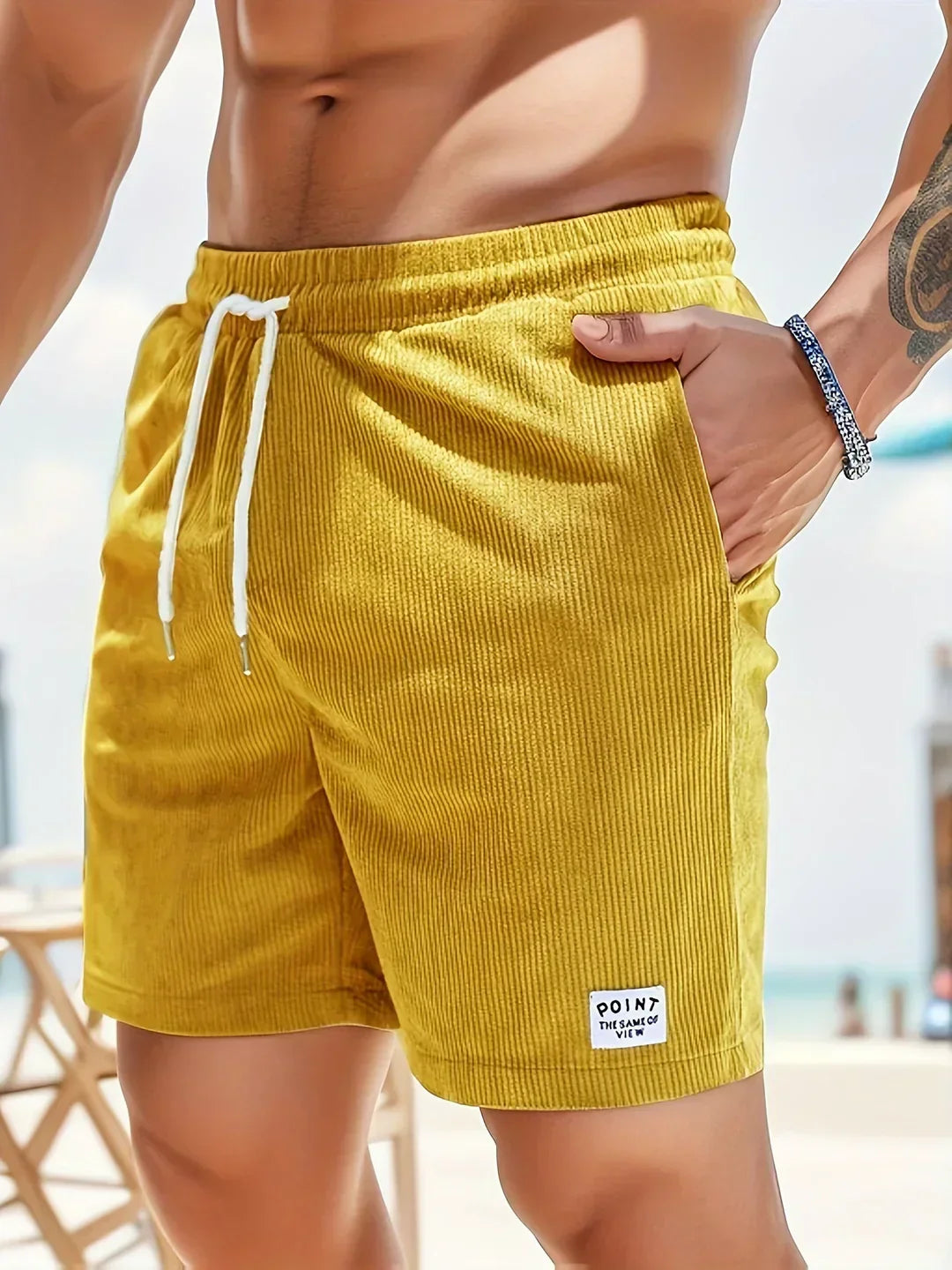 Men's Corduroy Drawstring Shorts – Pull On Side Pocket Beach Casual