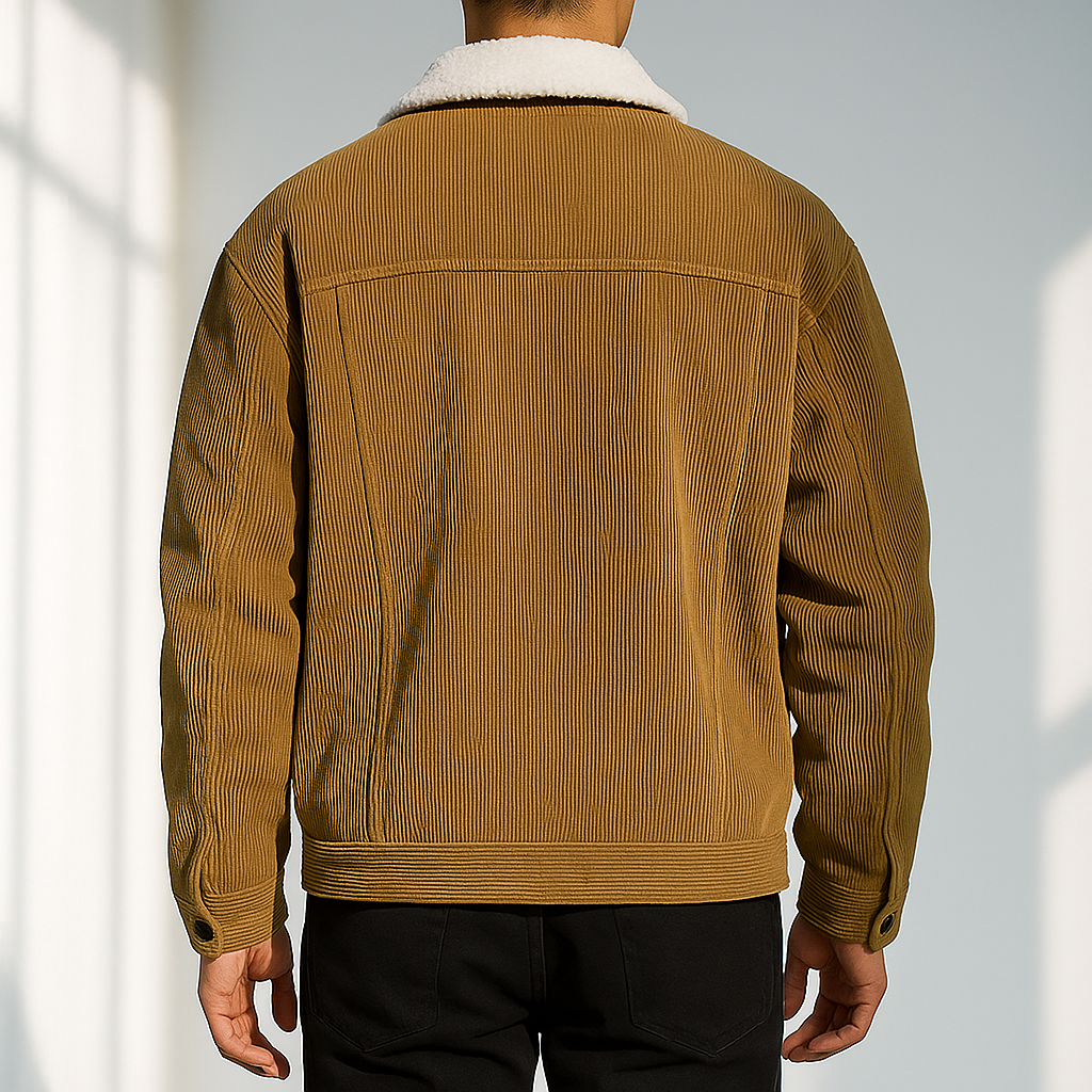 Men's Corduroy Jacket – Sherpa Collar Snap Button Chest Pocket Casual