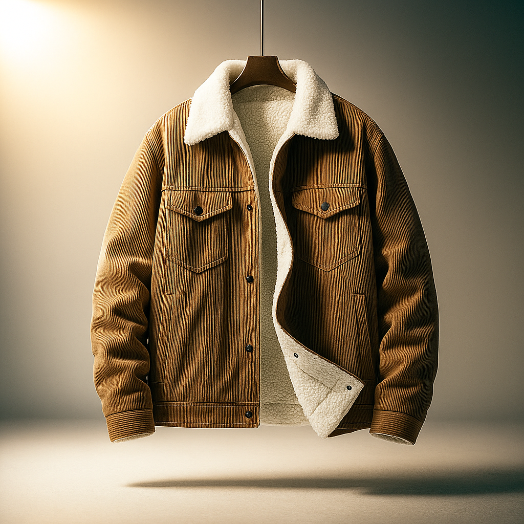 Men's Corduroy Jacket – Sherpa Collar Snap Button Chest Pocket Casual