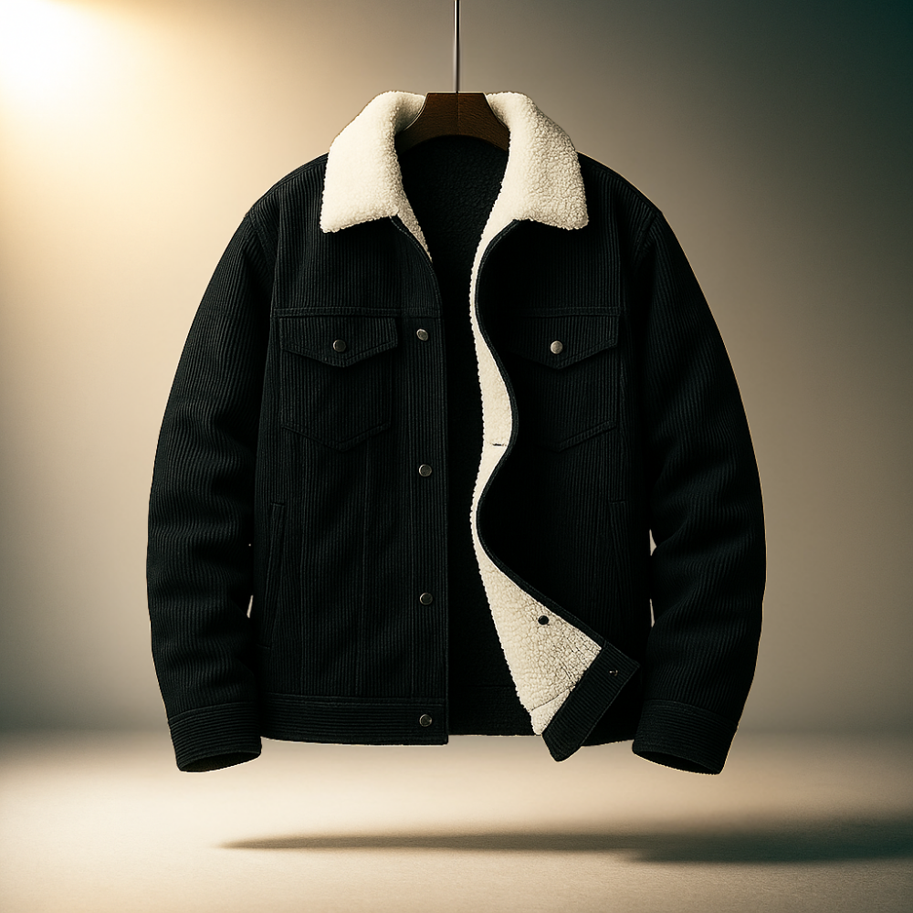 Men's Corduroy Jacket – Sherpa Collar Snap Button Chest Pocket Casual