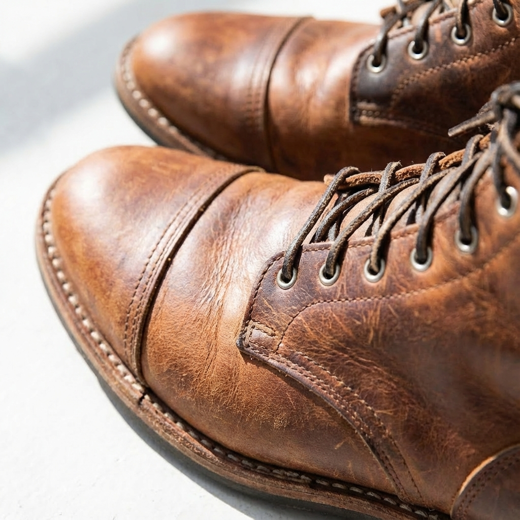 Men's Distressed Finish Cap Toe Ankle Boots – Lace Up Stacked Heel Casual