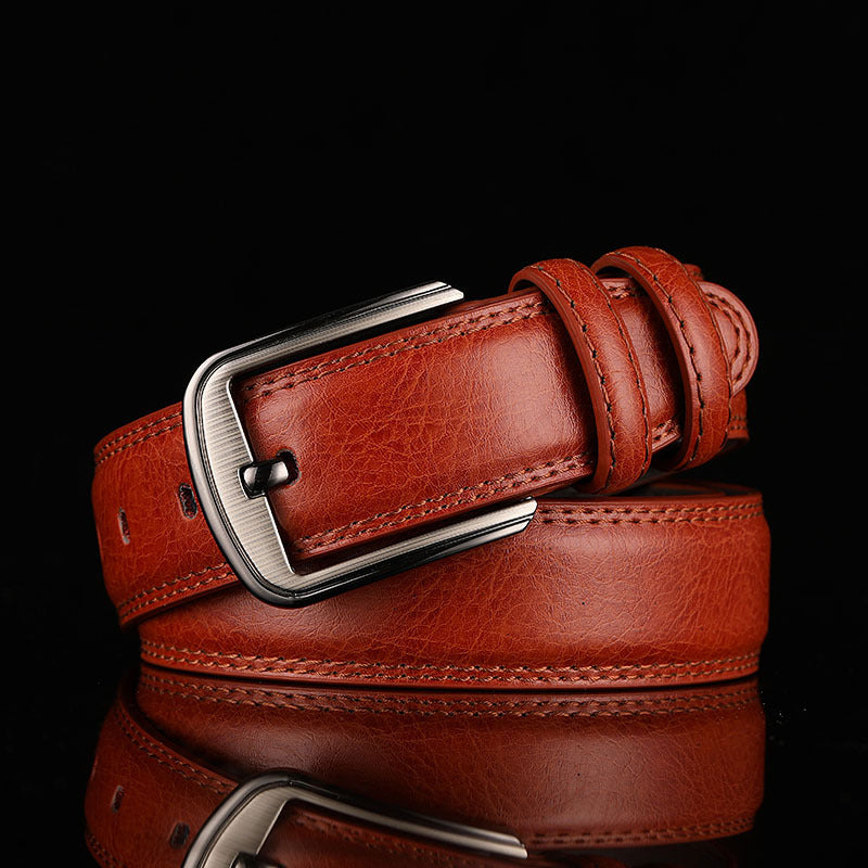 Men's Dress Belt – Rectangular Pin Buckle Topstitched Formal Office