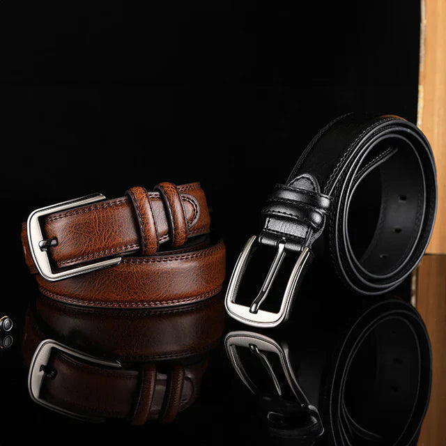 Men's Dress Belt – Rectangular Pin Buckle Topstitched Formal Office