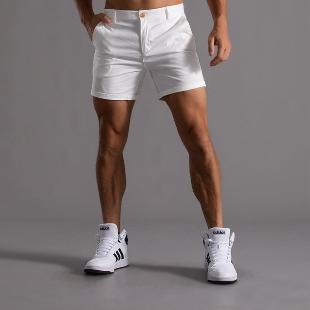Men's Flat Front Chino Shorts – Button Fly Side Pocket Short Length Casual