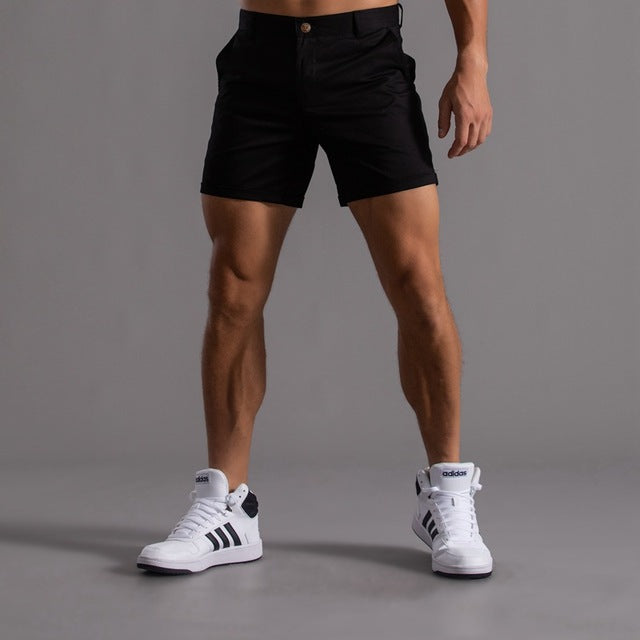 Men's Flat Front Chino Shorts – Button Fly Side Pocket Short Length Casual