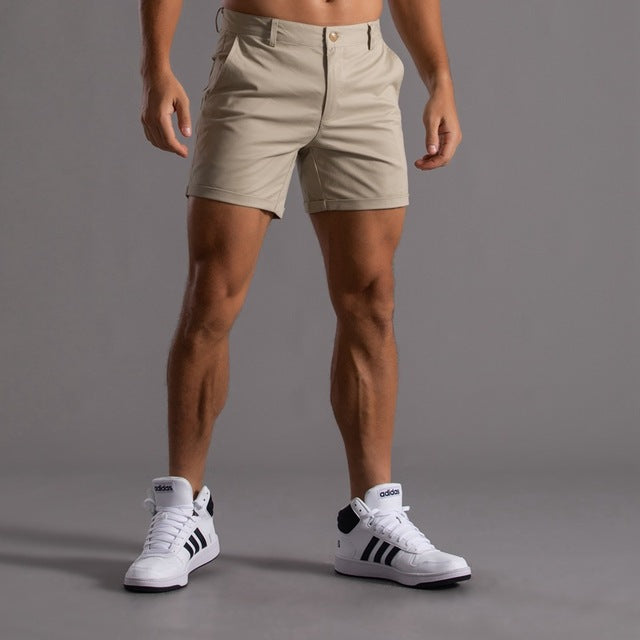 Men's Flat Front Chino Shorts – Button Fly Side Pocket Short Length Casual