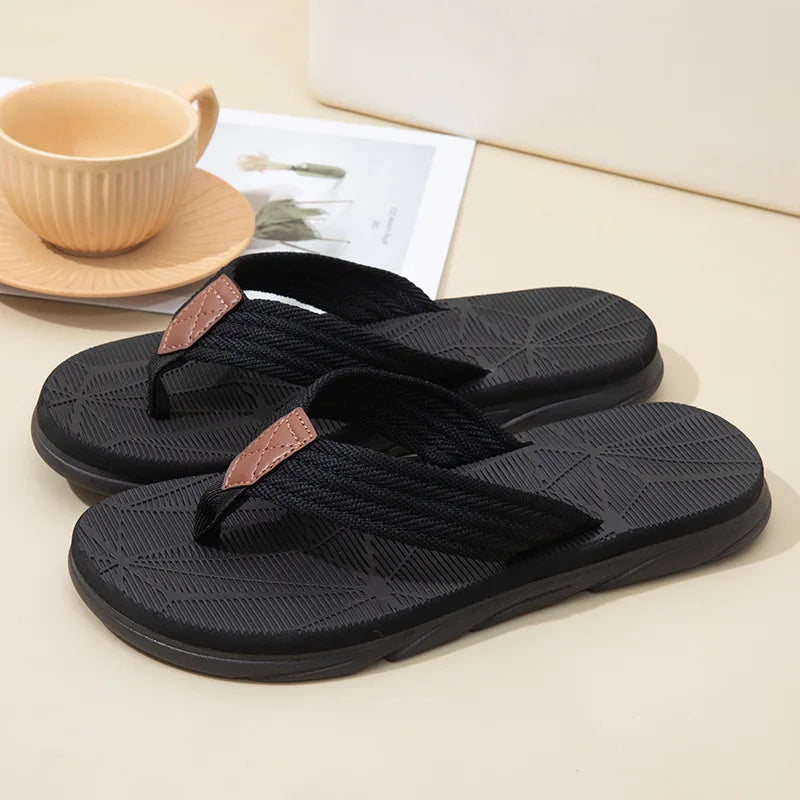 Men's Flat Woven Strap Flip Flops – Open Toe Thong Beach Summer Sandals