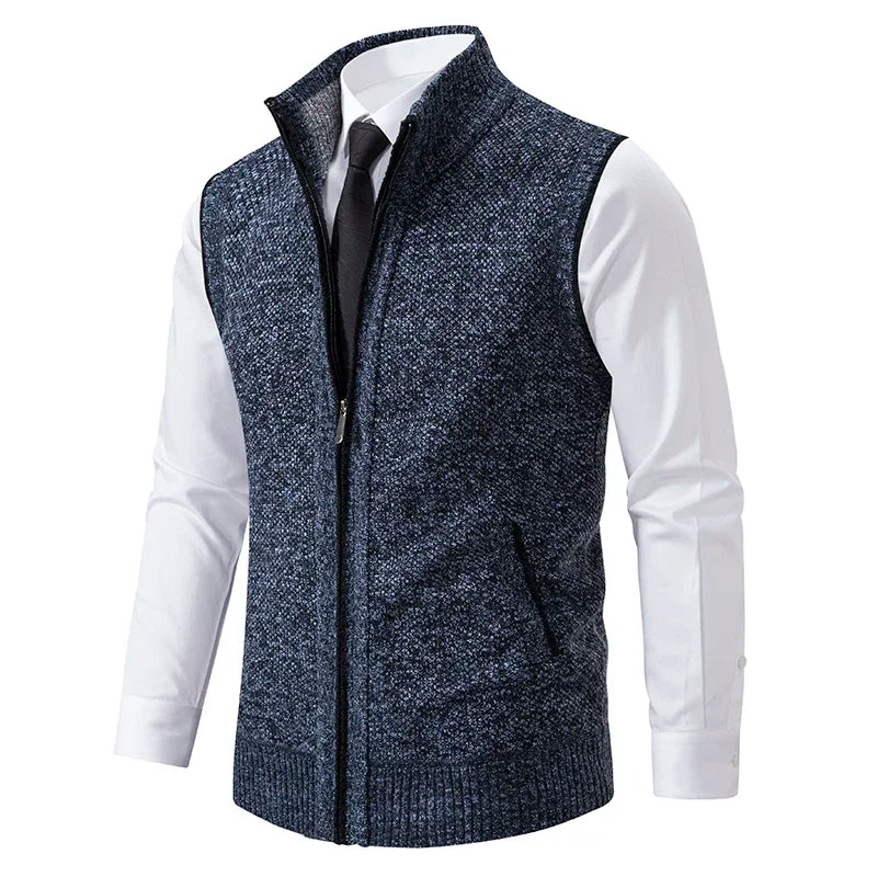 Men's Full Zip Stand Collar Cardigan Vest – Sleeveless Knit Casual Everyday Wear