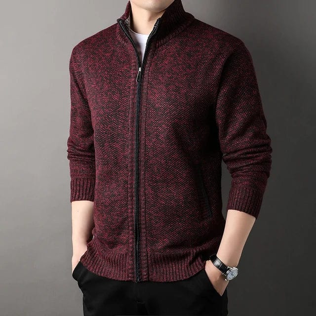 Men's Full Zip Stand Collar Knit Cardigan – Long Sleeve Casual Everyday Wear