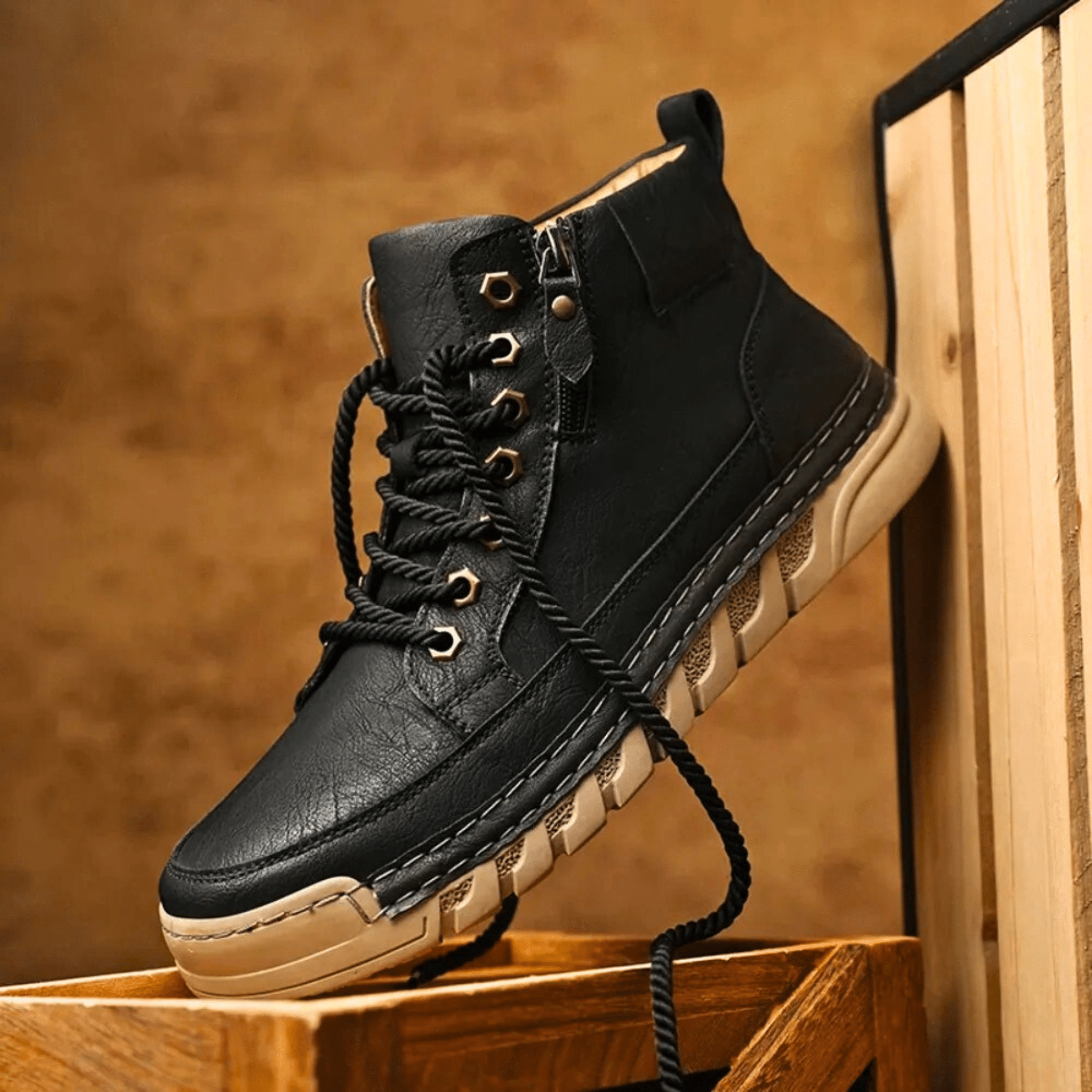 Men's High Top Lace Up Ankle Boots – Side Zip Lug Sole Casual