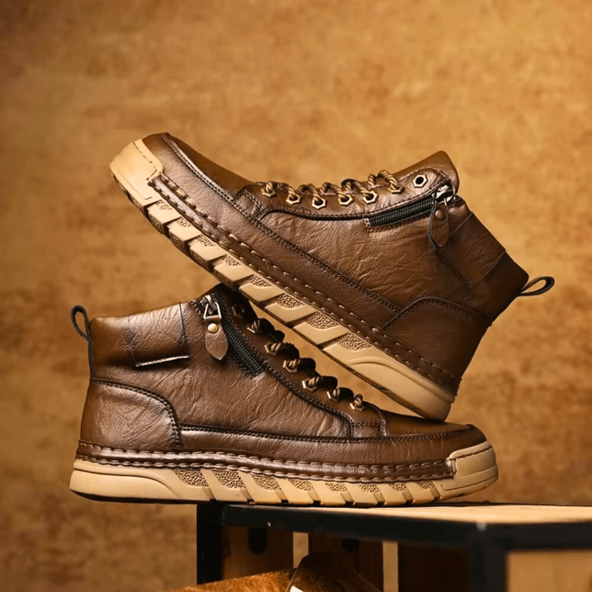 Men's High Top Lace Up Ankle Boots – Side Zip Lug Sole Casual