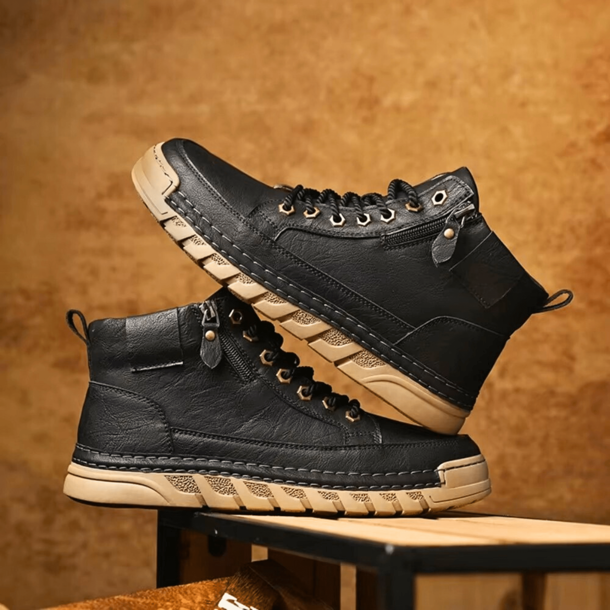 Men's High Top Lace Up Ankle Boots – Side Zip Lug Sole Casual