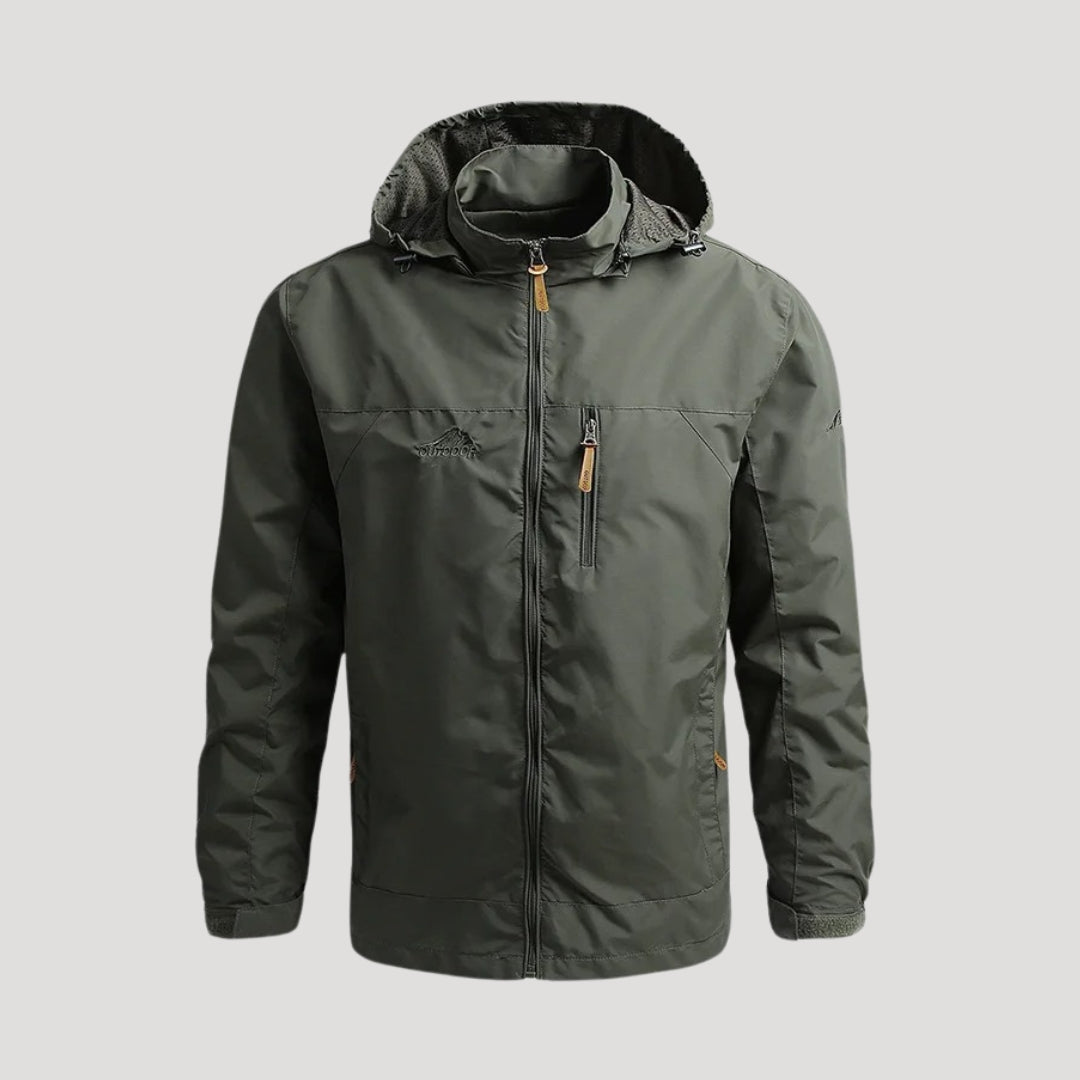 Men's Hooded Windbreaker Jacket – Full Zip Fleece Lined Multi Pocket Outdoor