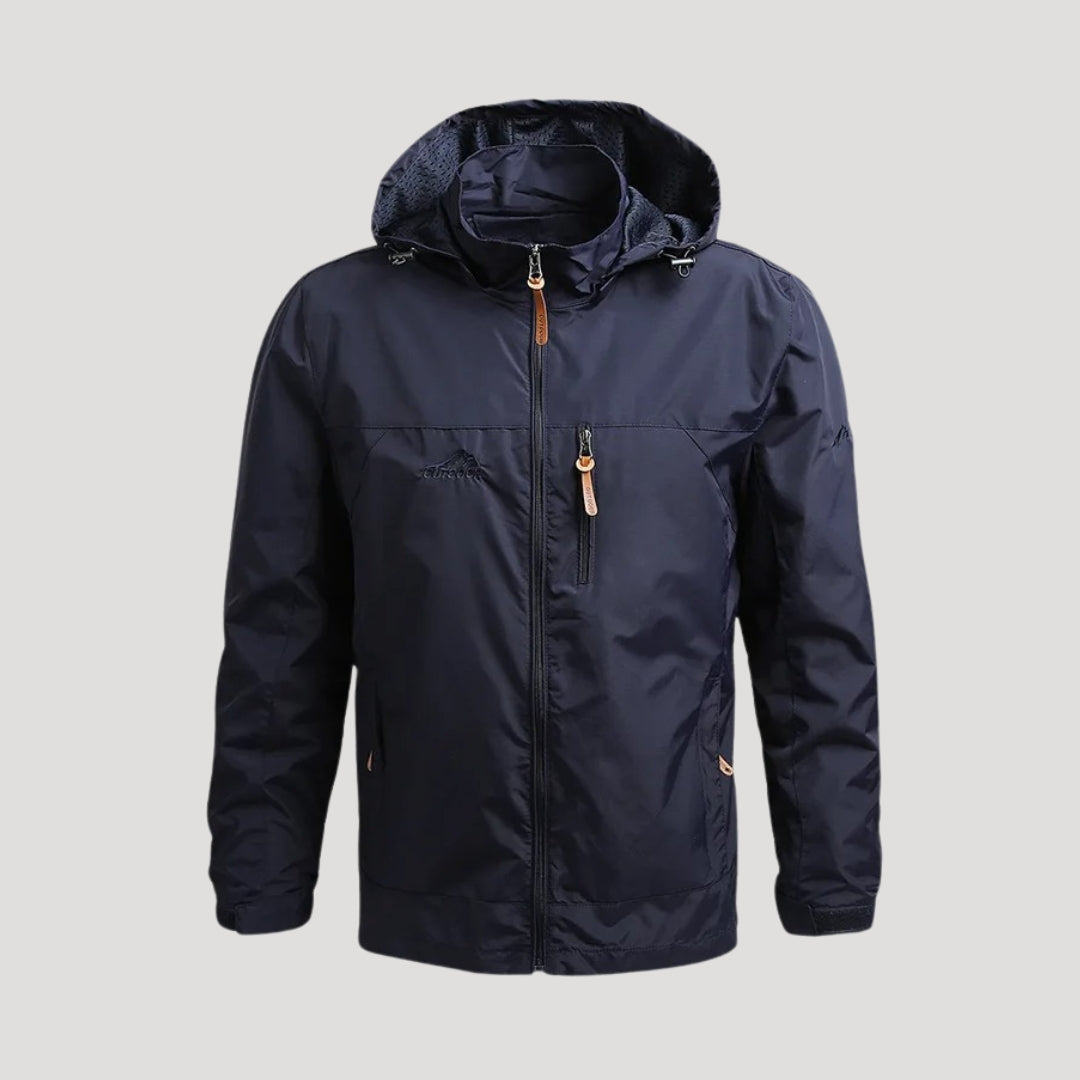 Men's Hooded Windbreaker Jacket – Full Zip Fleece Lined Multi Pocket Outdoor