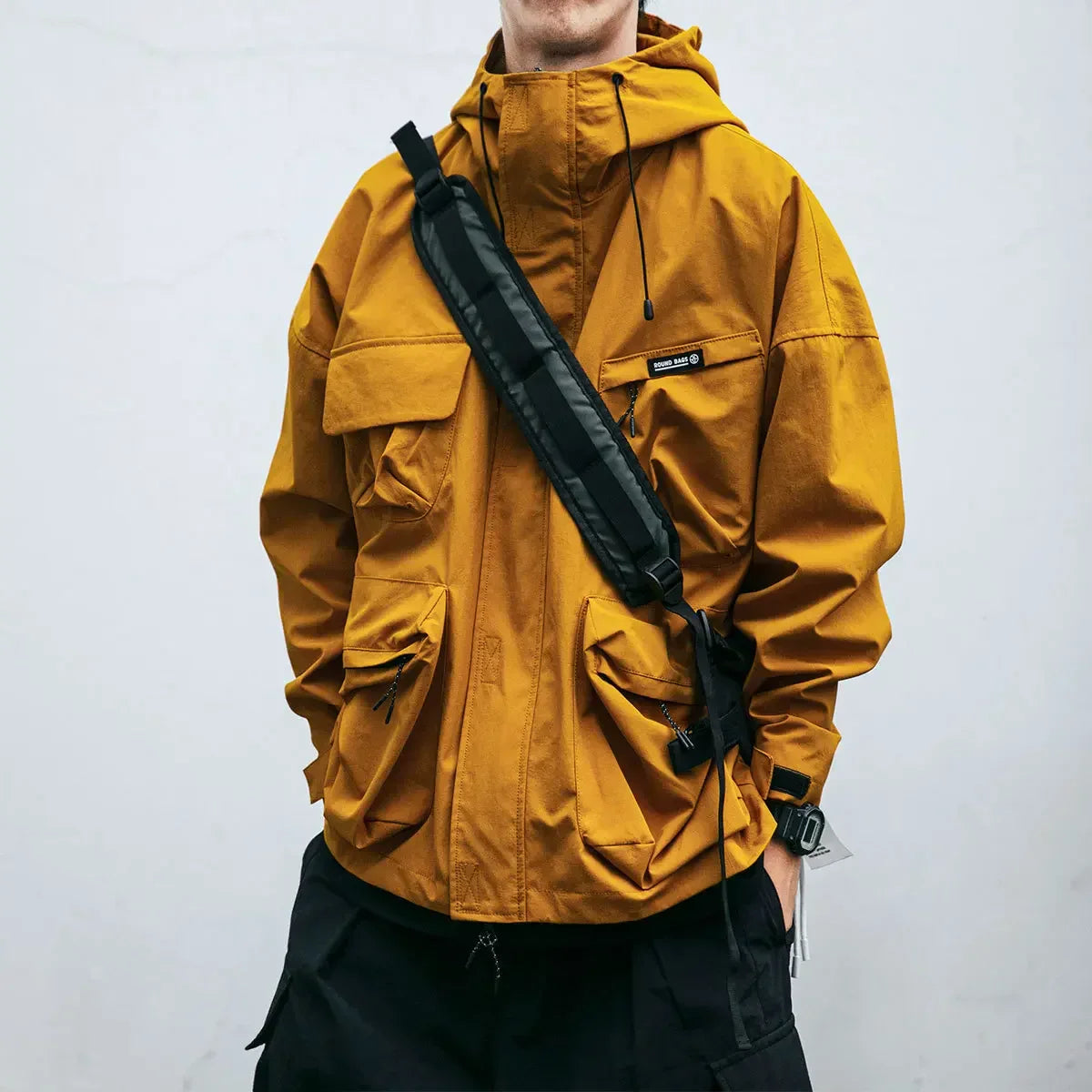 Men's Hooded Windbreaker Jacket – Zip Front Multi Pocket Cargo Outdoor