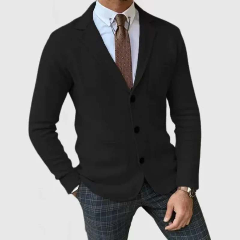 Men's Knit Notch Lapel Blazer – Two Button Patch Pocket Smart Casual