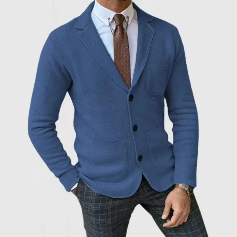 Men's Knit Notch Lapel Blazer – Two Button Patch Pocket Smart Casual