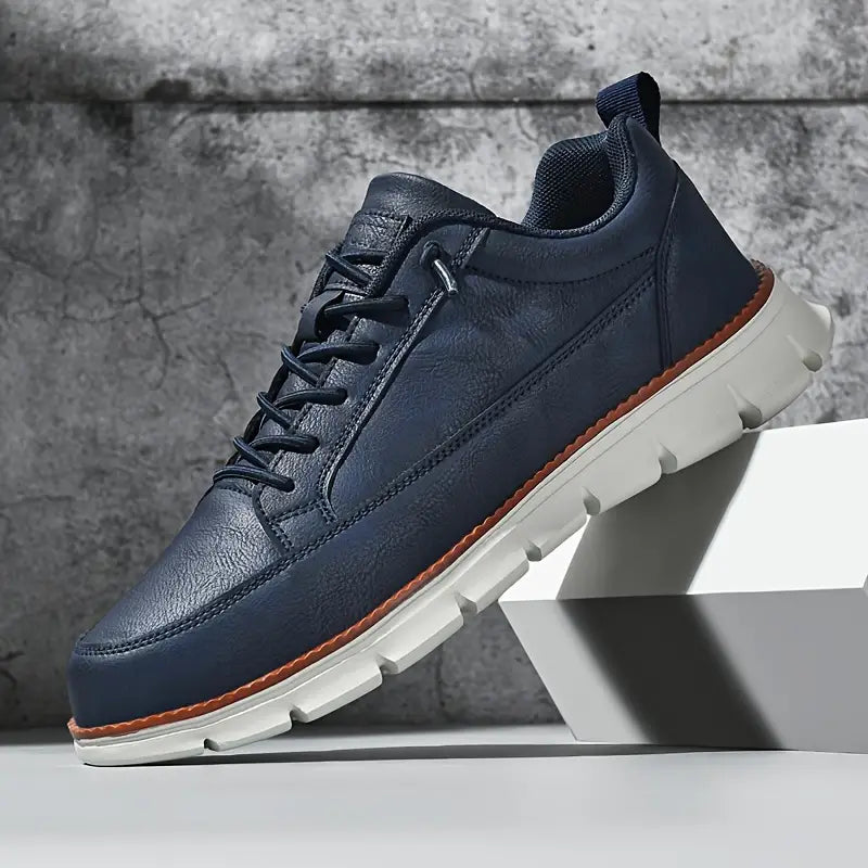 Men's Lace Up Low Top Casual Sneakers – Plain Moc Toe Chunky Sole Everyday