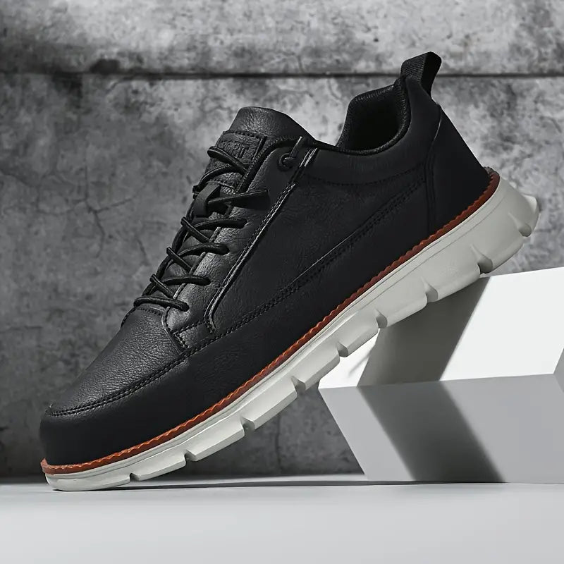 Men's Lace Up Low Top Casual Sneakers – Plain Moc Toe Chunky Sole Everyday