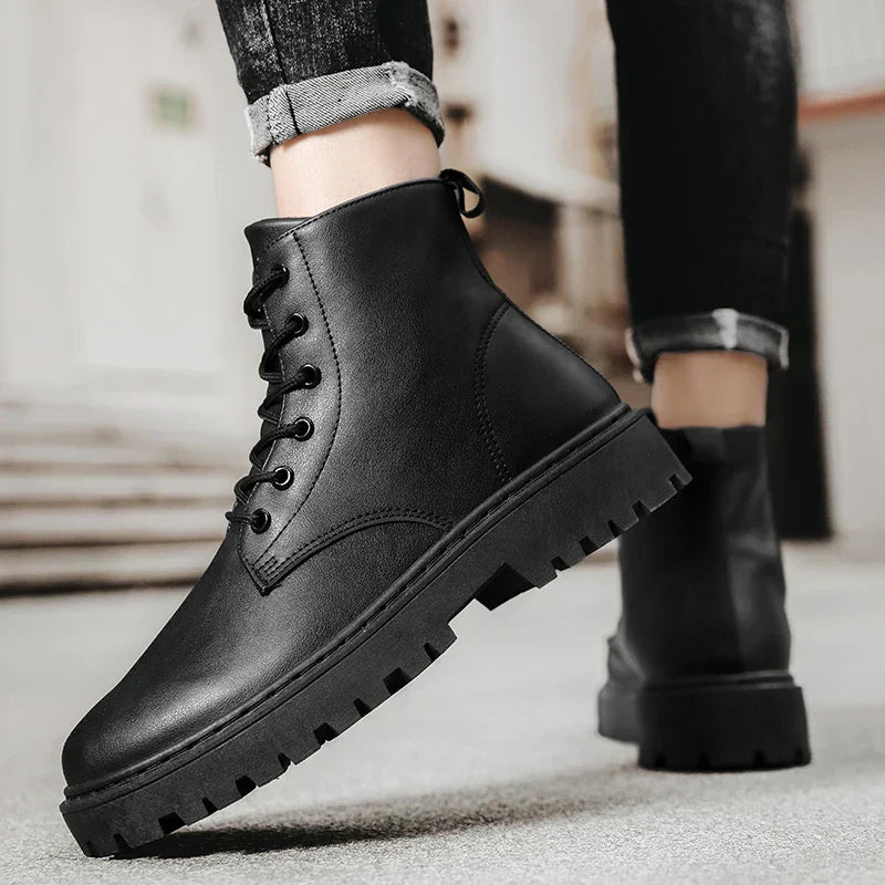 Men's Lace Up Round Toe Ankle Boots – Lug Sole Chunky Platform Casual