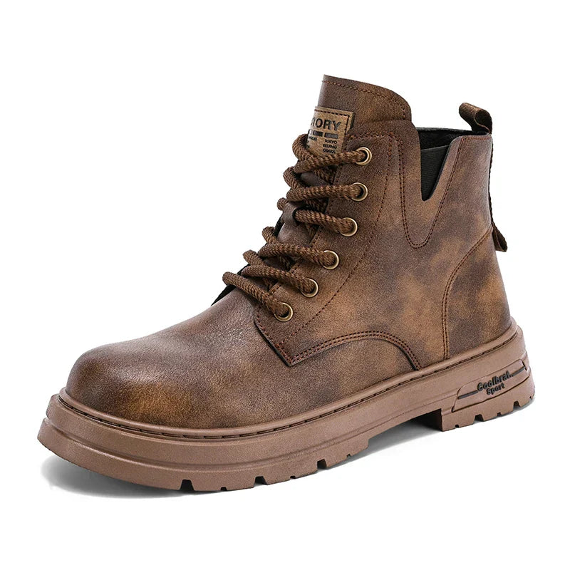 Men's Lace Up Side Zip Ankle Boots – Round Toe Lug Sole Casual