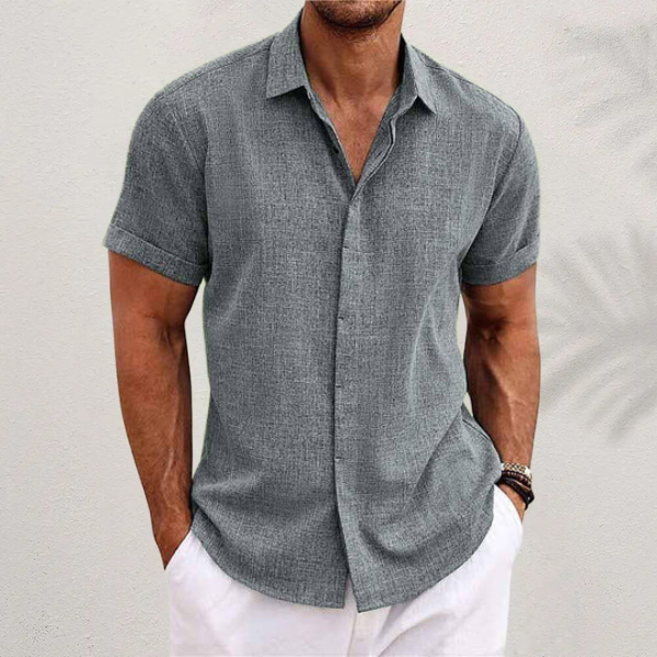 Men's Linen Shirt – Short Sleeve Button Up Spread Collar Summer Casual