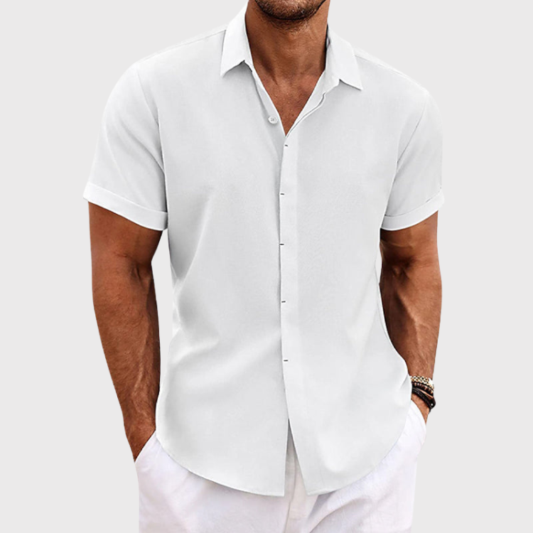 Men's Linen Shirt – Short Sleeve Button Up Spread Collar Summer Casual