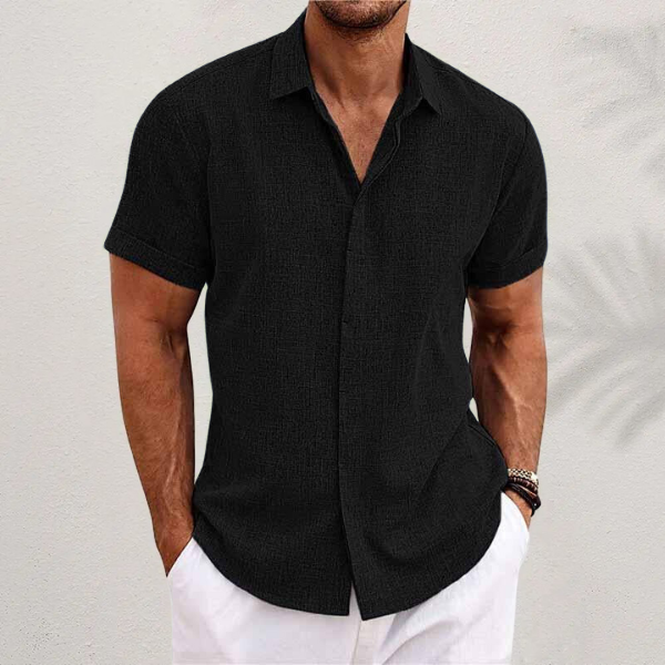 Men's Linen Shirt – Short Sleeve Button Up Spread Collar Summer Casual