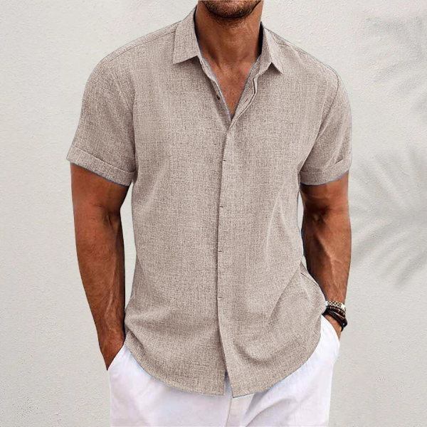 Men's Linen Shirt – Short Sleeve Button Up Spread Collar Summer Casual