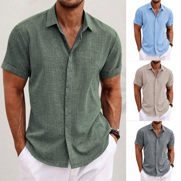 Men's Linen Shirt – Short Sleeve Button Up Spread Collar Summer Casual