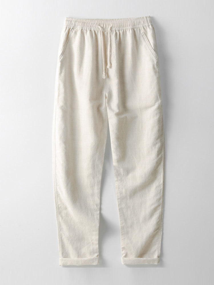 Men's Linen Two Piece Set – Short Sleeve Shirt Drawstring Trousers Summer Casual