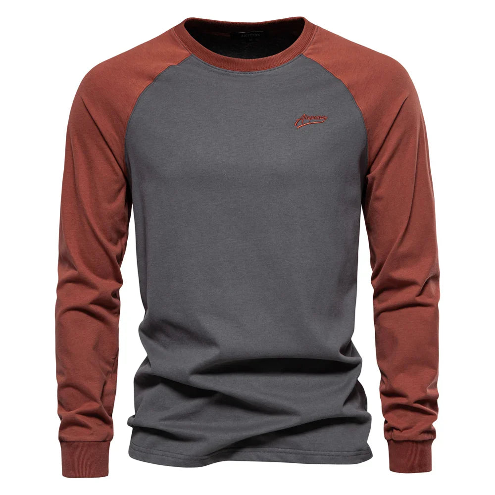 Men's Long Sleeve Raglan T-Shirt – Crew Neck Color Block Casual Everyday