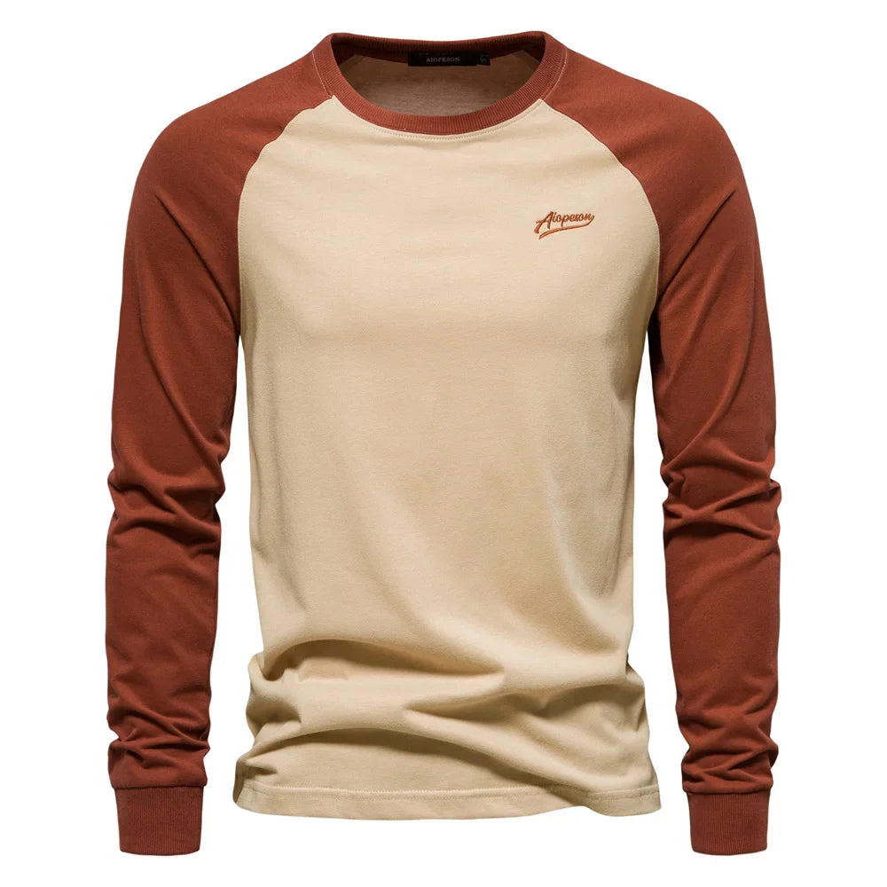 Men's Long Sleeve Raglan T-Shirt – Crew Neck Color Block Casual Everyday