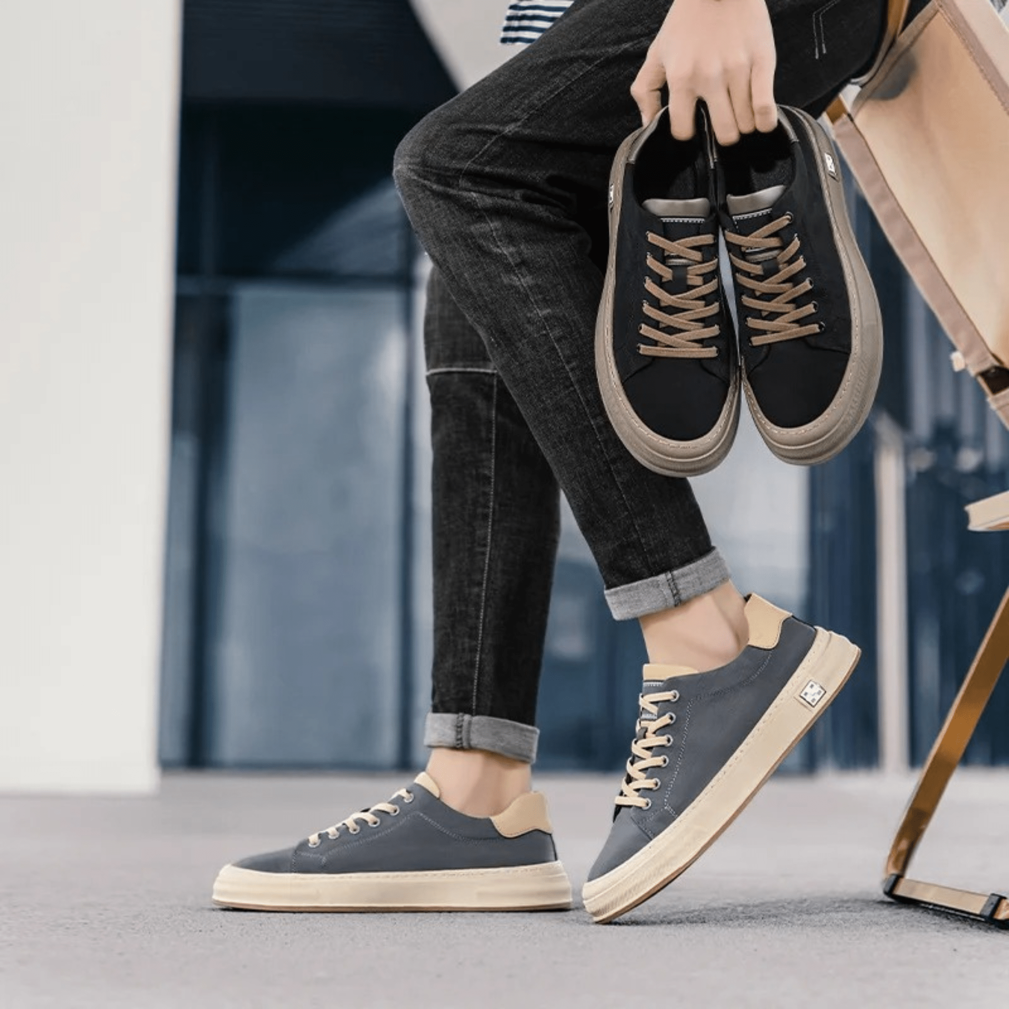 Men's Low Top Lace Up Contrast Sole Sneaker – Casual Skate Everyday