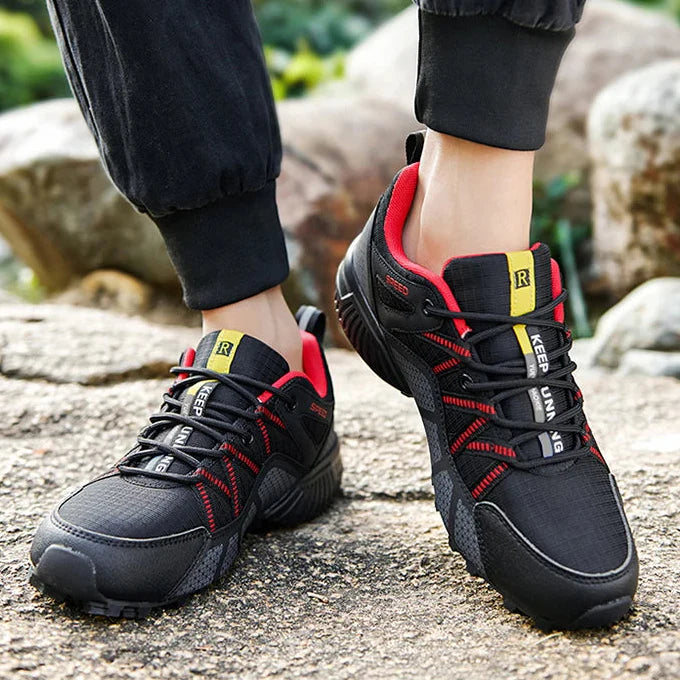 Men's Low Top Lace Up Hiking Shoes – Mesh Upper Lugged Sole Trail Trekking
