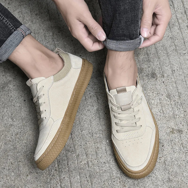 Men's Low Top Lace Up Sneakers – Round Toe Suede Upper Skate Casual Shoes