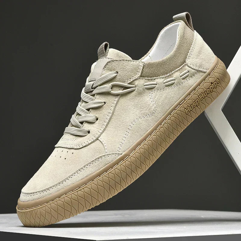 Men's Low Top Lace Up Sneakers – Round Toe Suede Upper Skate Casual Shoes