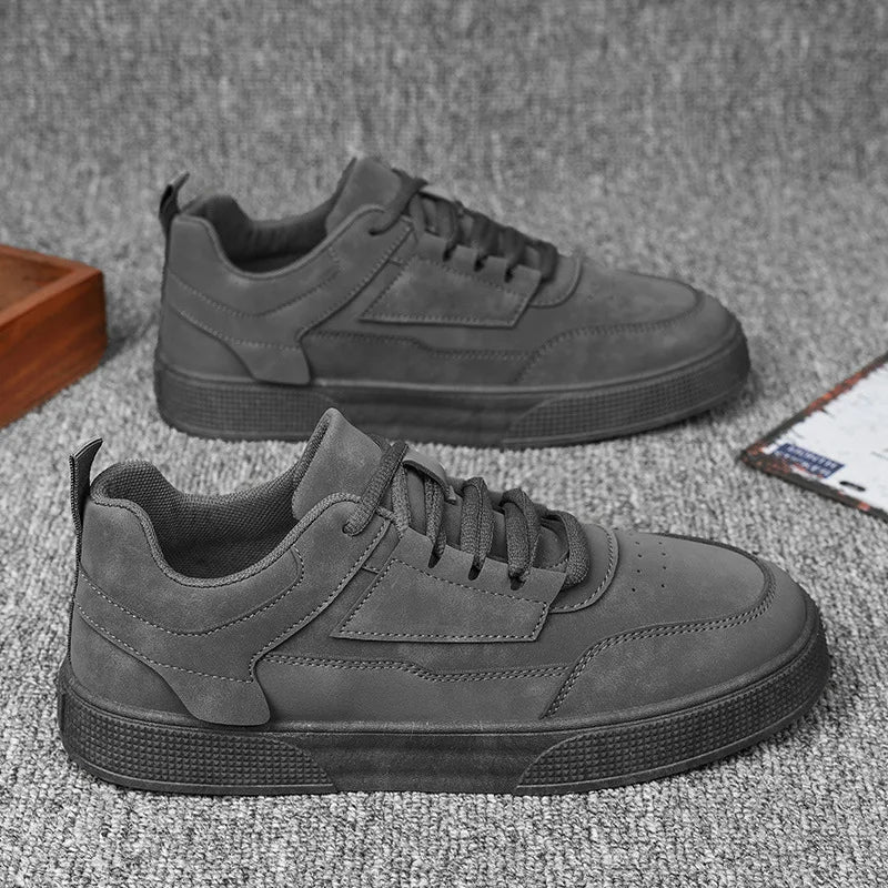 Men's Low Top Round Toe Sneakers – Lace Up Suede Panel Casual Skate