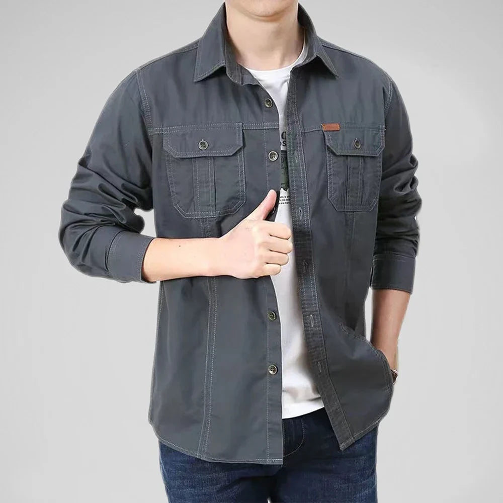 Men's Military Cargo Long Sleeve Shirt – Dual Chest Pocket Button Down Utility