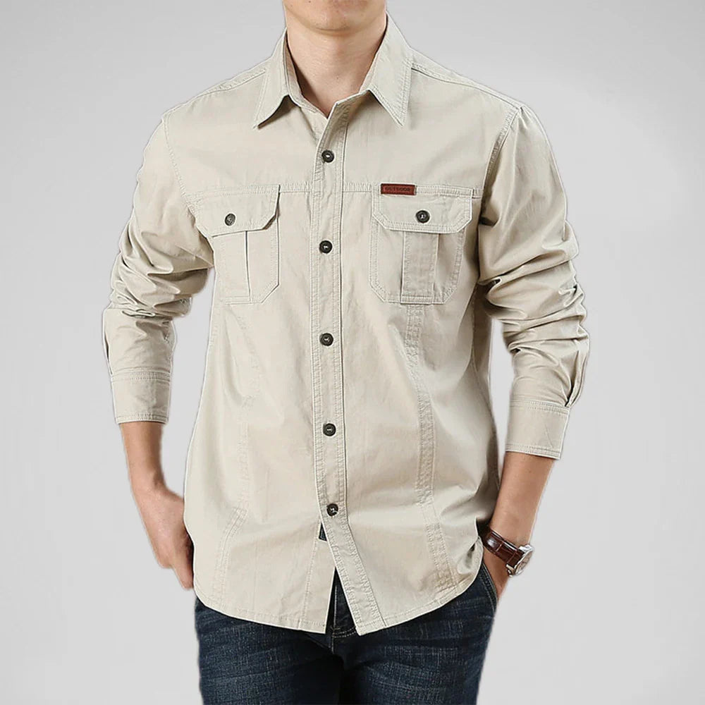 Men's Military Cargo Long Sleeve Shirt – Dual Chest Pocket Button Down Utility