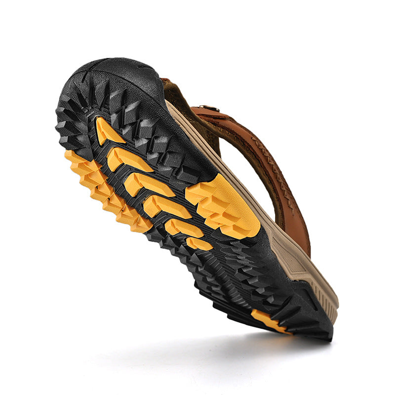 Men's Open Toe Y-Strap Flip Flops – Stitch Detail Chunky Sole Outdoor Casual