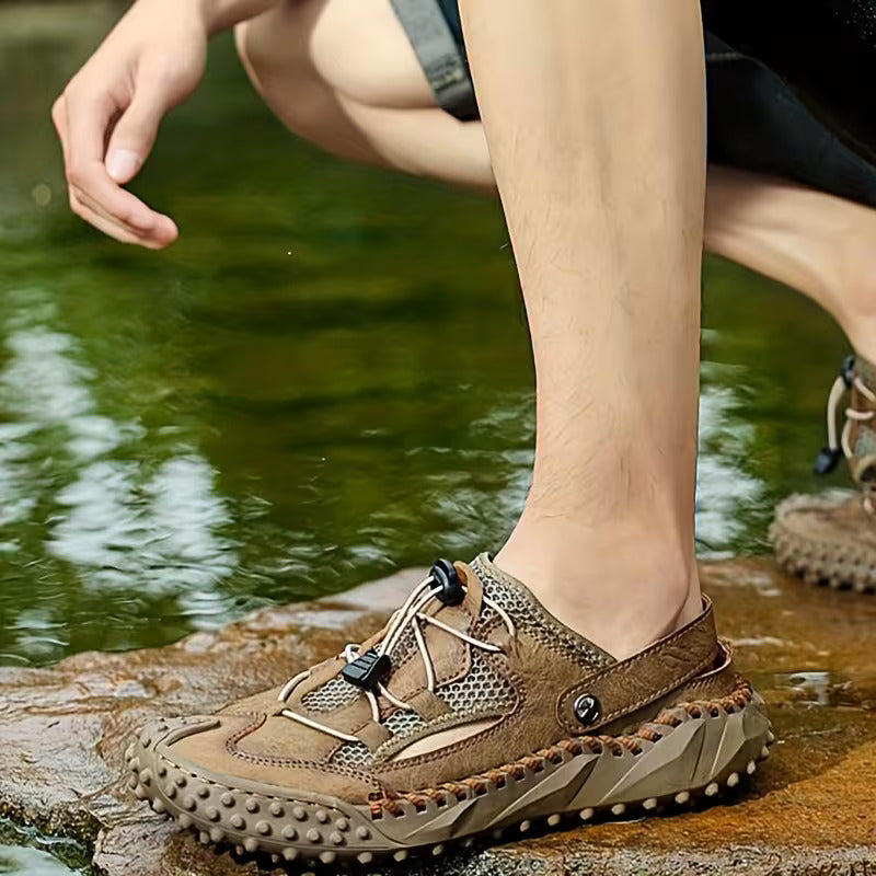 Men's Outdoor Closed Toe Slingback Sandals – Mesh Upper Nubbed Sole Hiking Trail