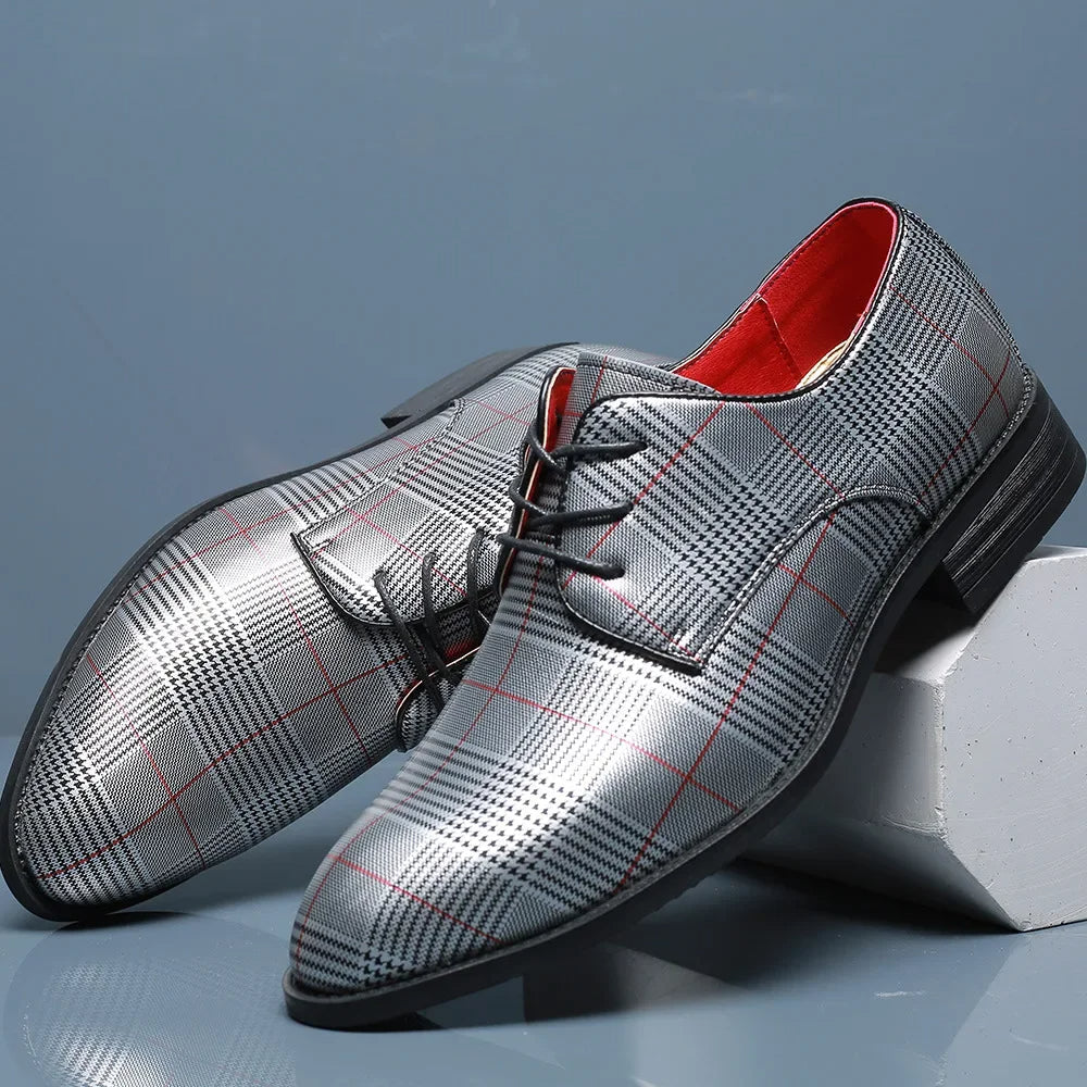 Men's Plaid Pointed Toe Oxford Dress Shoes – Lace Up Smart Casual Office