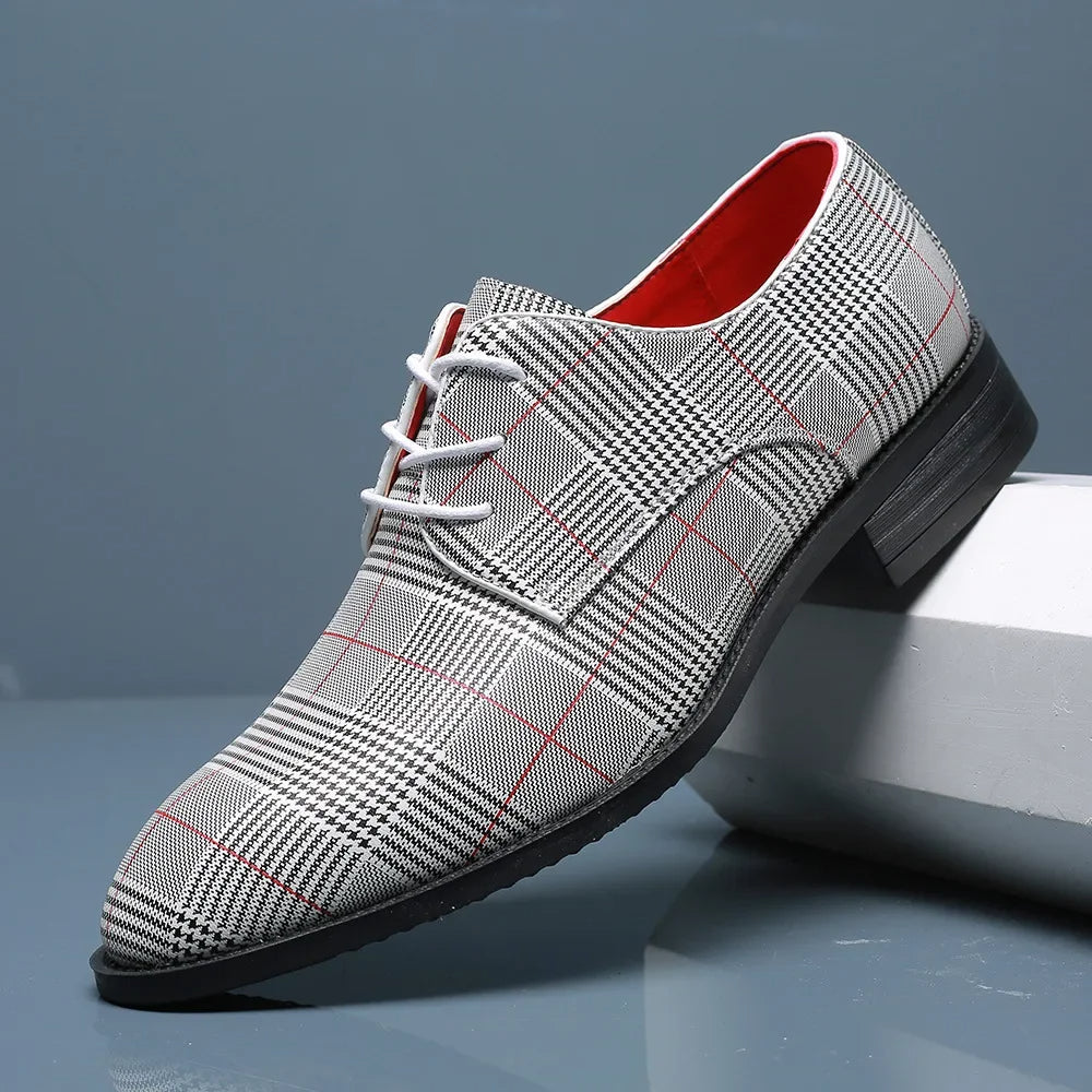 Men's Plaid Pointed Toe Oxford Dress Shoes – Lace Up Smart Casual Office