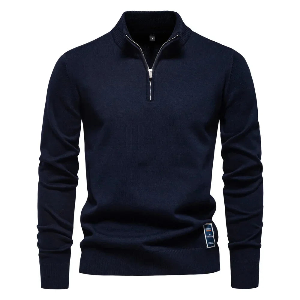 Men's Quarter Zip Stand Collar Sweater – Long Sleeve Smart Casual Everyday Wear